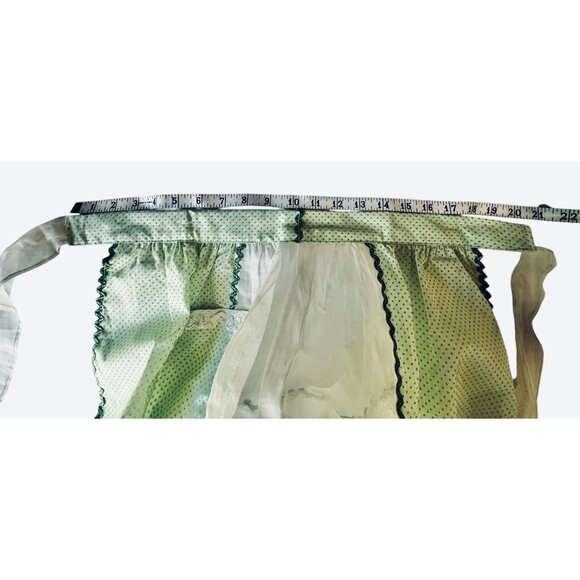 Vintage Green Polka Dot Apron Lace Pocket Scalloped Edges White Silk Organza - Picture 6 of 10